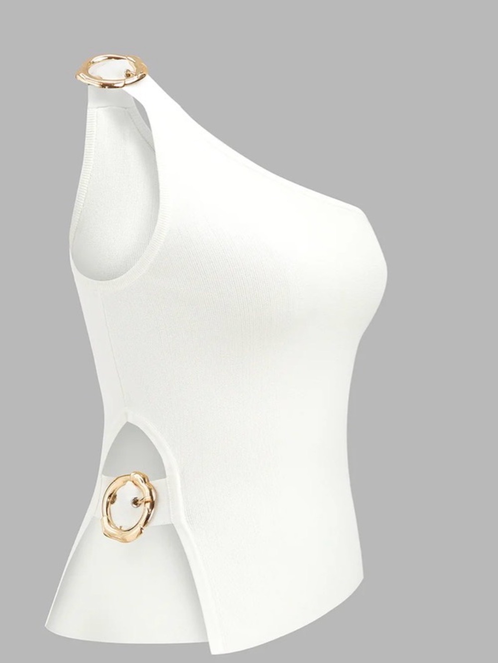 Commense One Shoulder Cut-Out Buckle Tank Top NWT